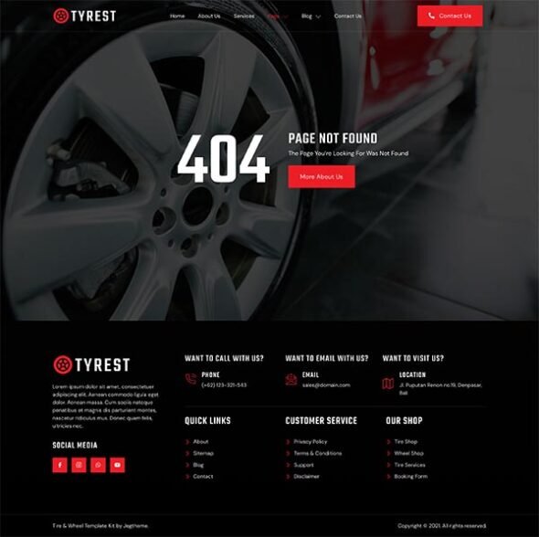 Tyrest – Car Tire & Wheel Service Elementor Template Kit