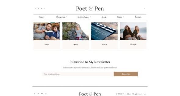 poet pen personal blog website elementor template kit free download