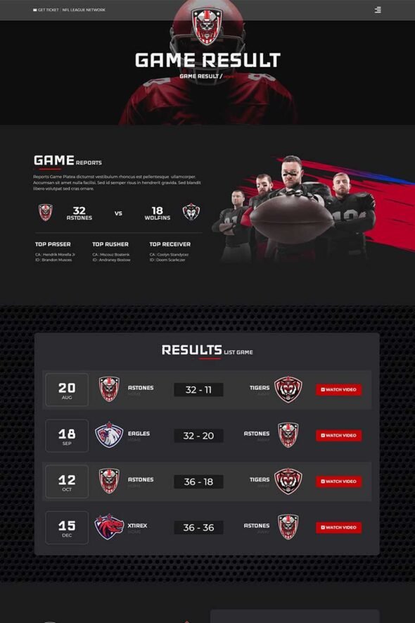 Astones - American Football Team & Sports Elementor Template Kit