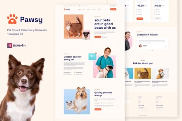 Pawsy - Pet Care & Veterinary Elementor Template Kit