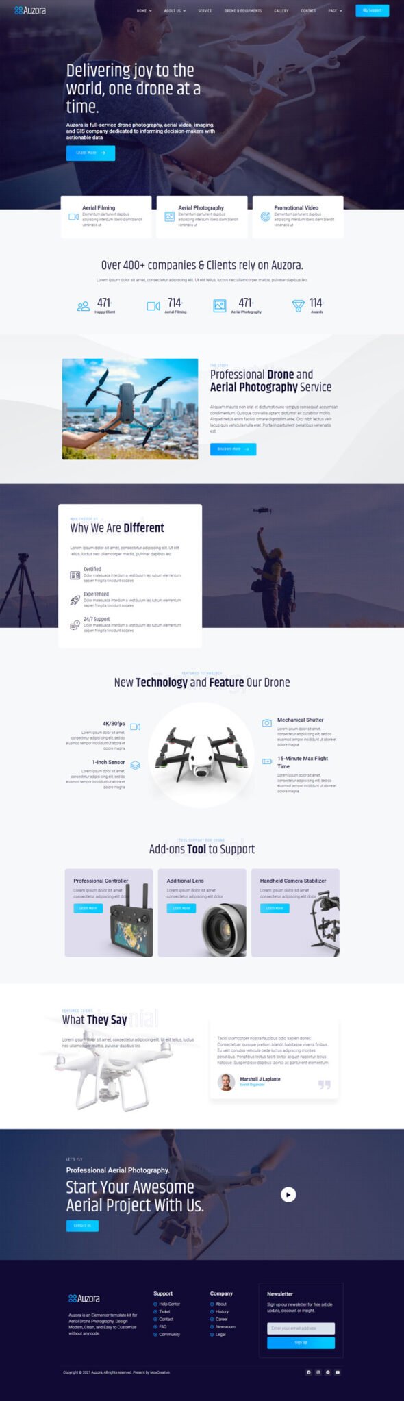 Auzora - Drone Aerial Photography Elementor Template Kit