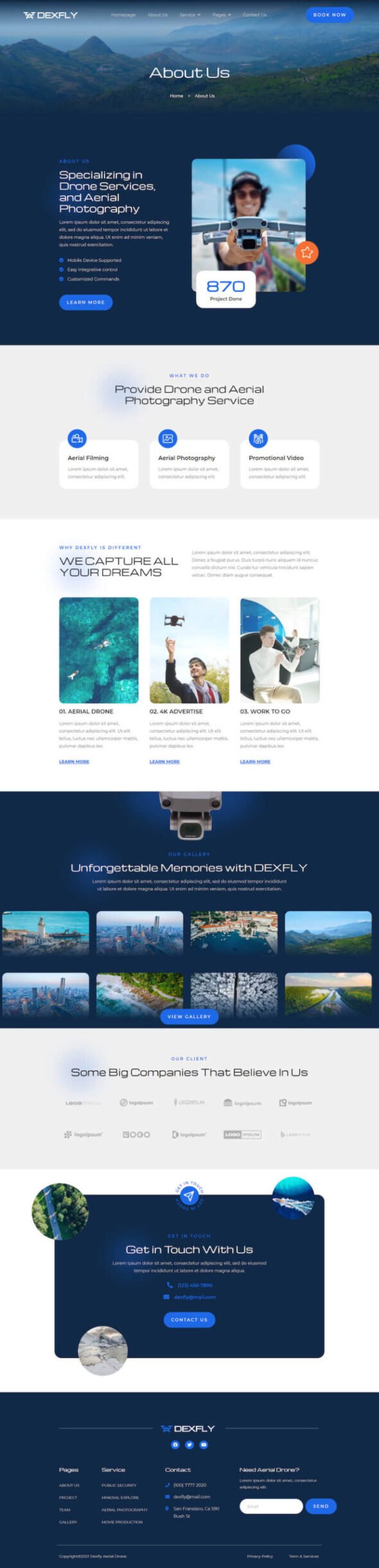 Dexfly | Drone & Aerial Photography Elementor Template Kit