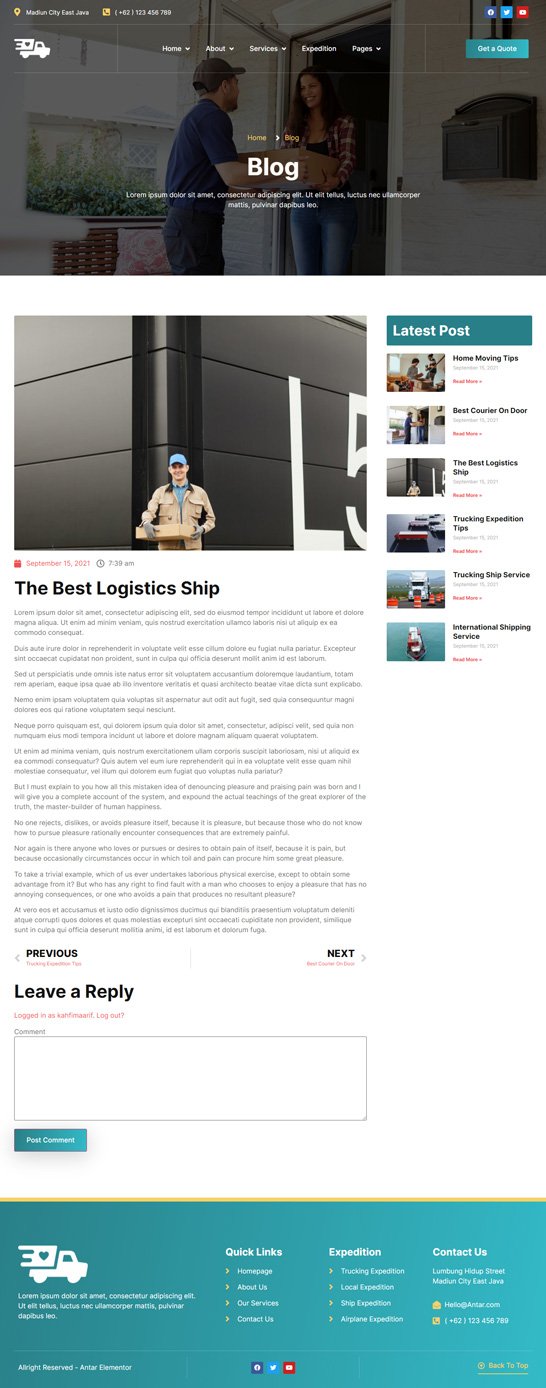 Antar - Transportation & Logistics Elementor Template Kit