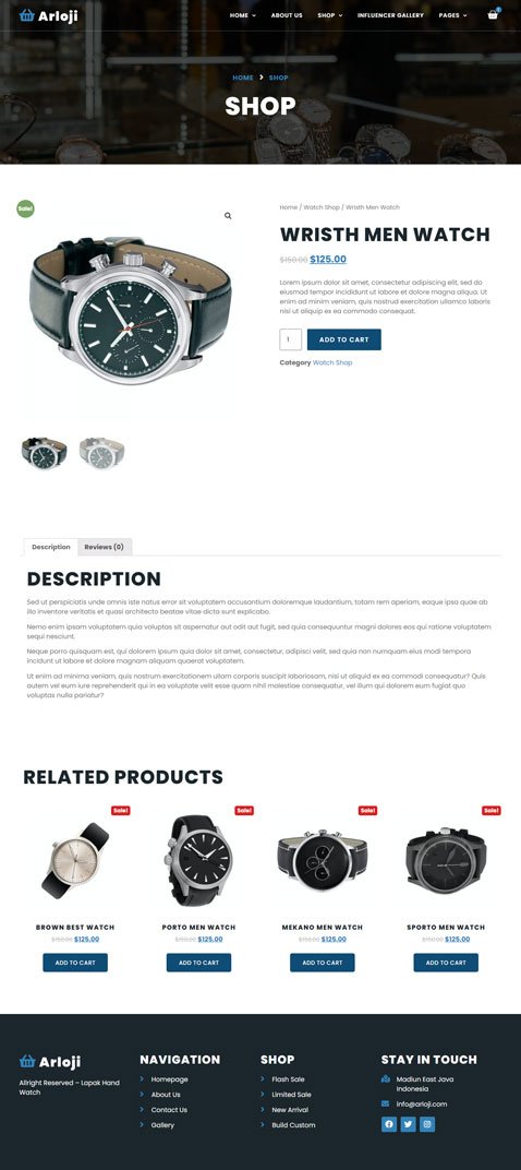 Arloji - Modern Hand Watch Shop eCommerce Elementor Template Kit