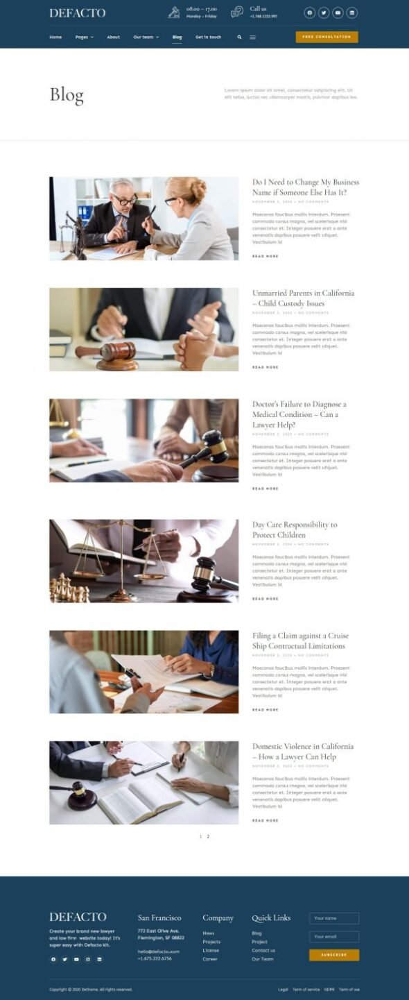 Defacto Lawyer & Law Firm Elementor Template Kit