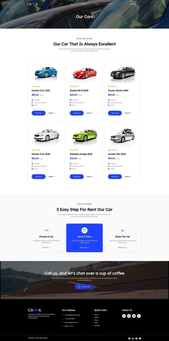 Camma - Car Rental Wordpress Elementor Template Kit