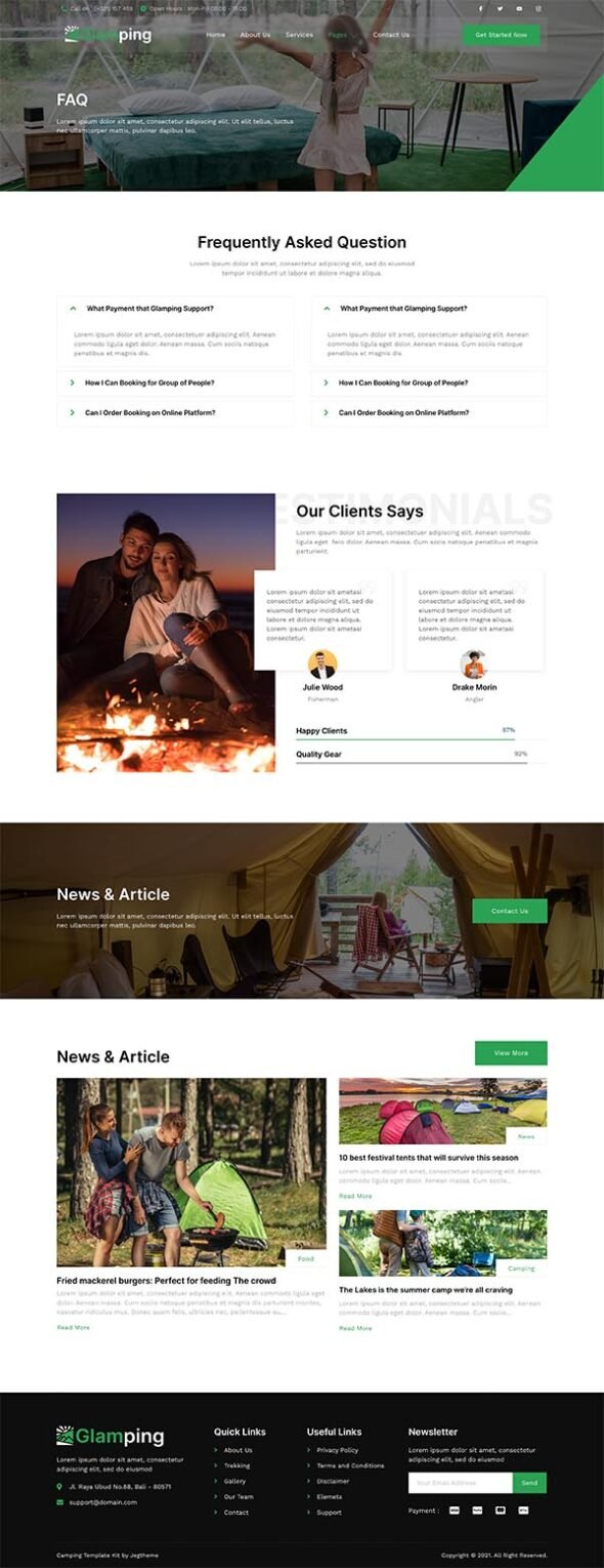 Glamping – Luxury Camping & Campground Elementor Template Kit