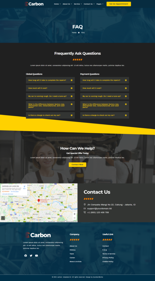 Carbon - Car Service WordPress Website Template Kit & Elementor Theme Free Download