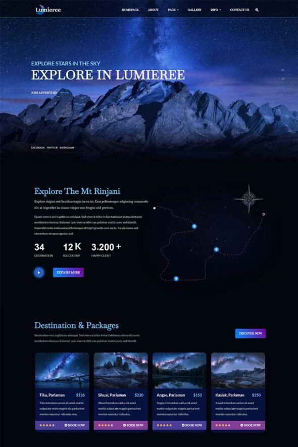 Lumieree - Adventure Travel & Night Camping Elementor Template Kit