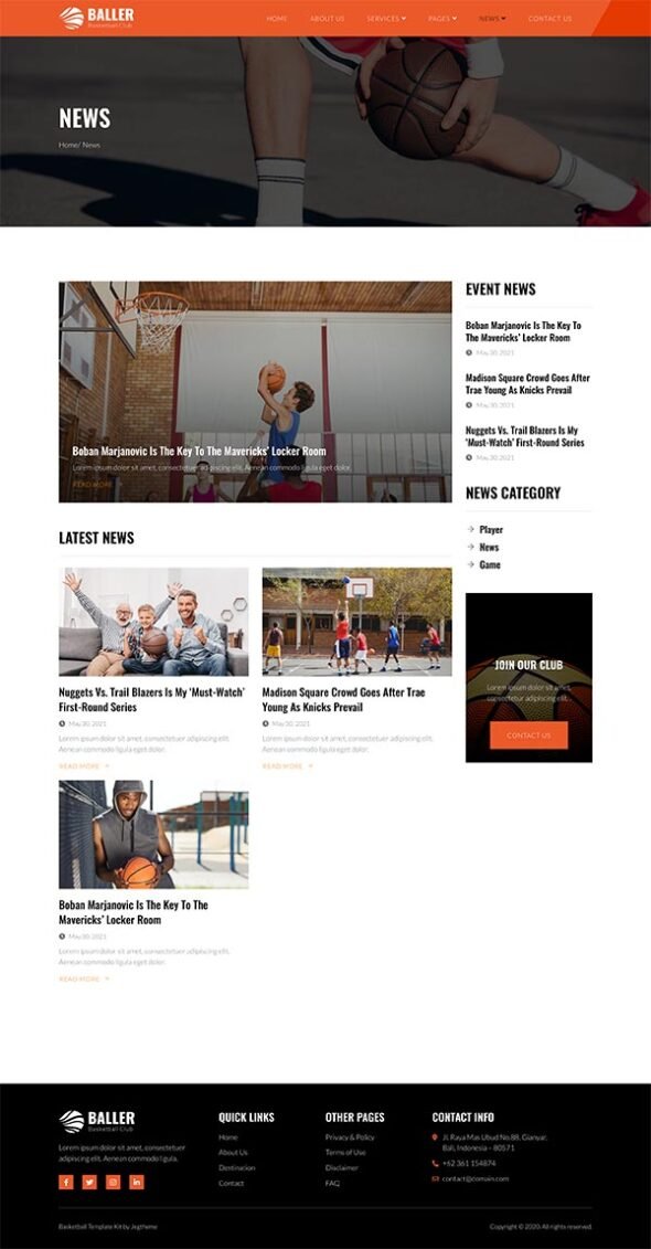 Baller – Basketball Team & Sports Club Elementor Template Kit