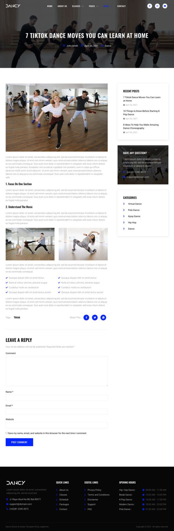 Dancy – Dance School & Studio Elementor Template Kit