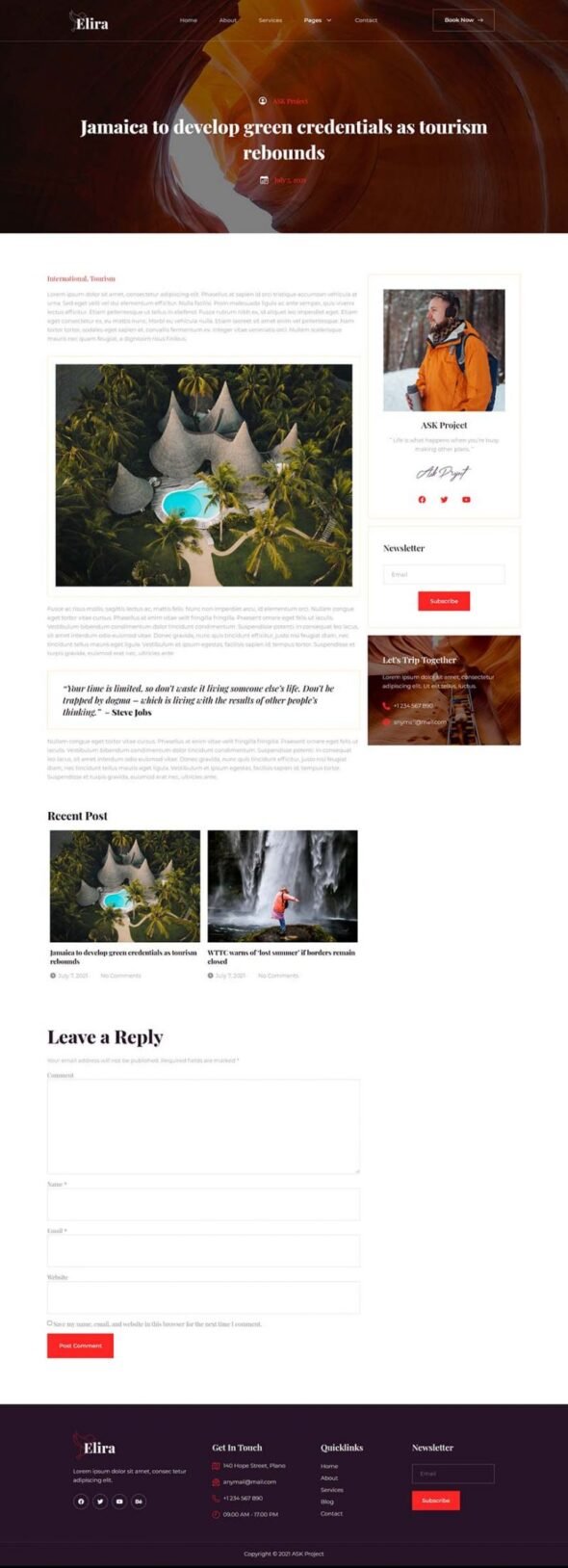 Elira - Adventure Travel & Tourism Elementor Template Kit