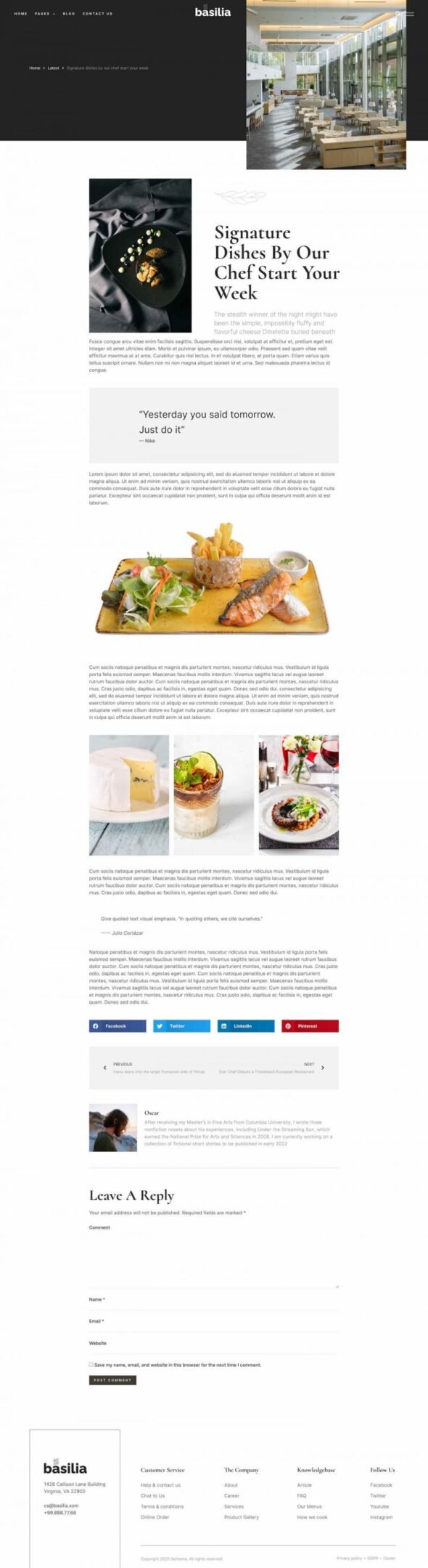 Basilia Elegant Restaurant Elementor Template Kit