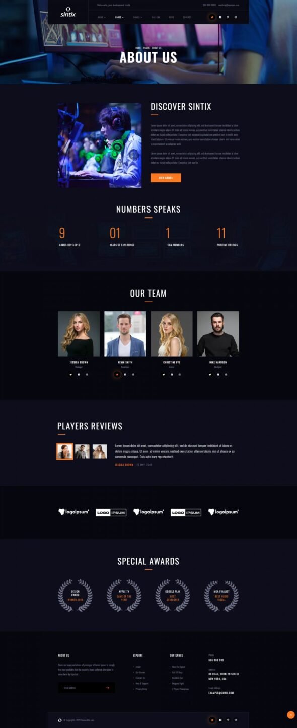 Sintix - Gaming Studio Elementor Template Kit