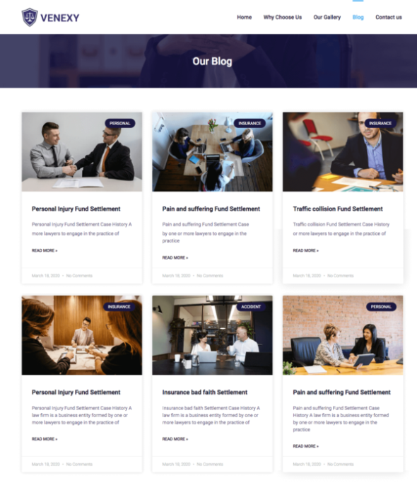 Venexy - Low Firm, lawyer, low office, attorney website elementor templates free download