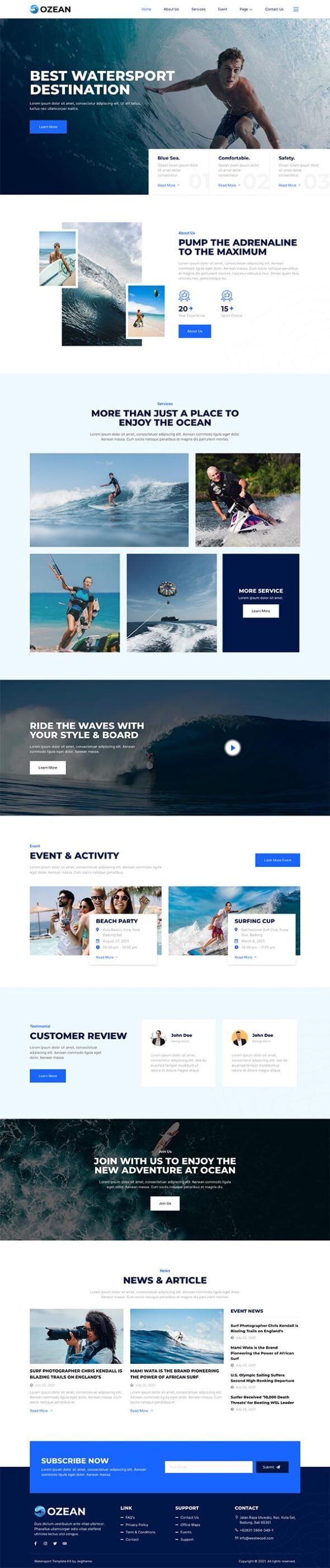 Ozean – Water Sports & Surfing Elementor Template Kit