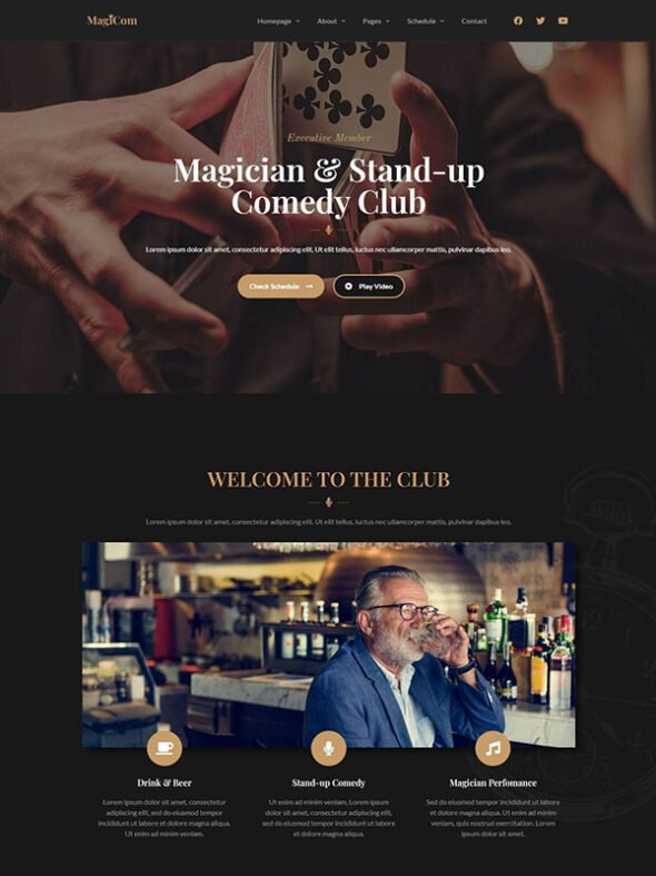 Magicom - Magician & Comedian Club Elementor Pro Template Kit