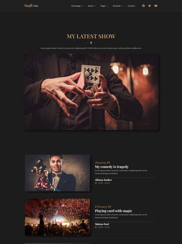 Magicom - Magician & Comedian Club Elementor Pro Template Kit