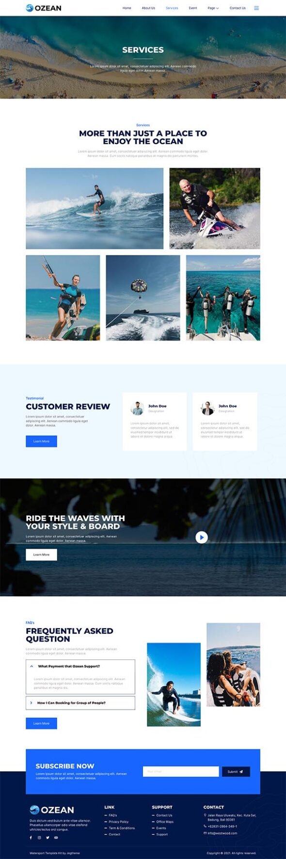 Ozean – Water Sports & Surfing Elementor Template Kit