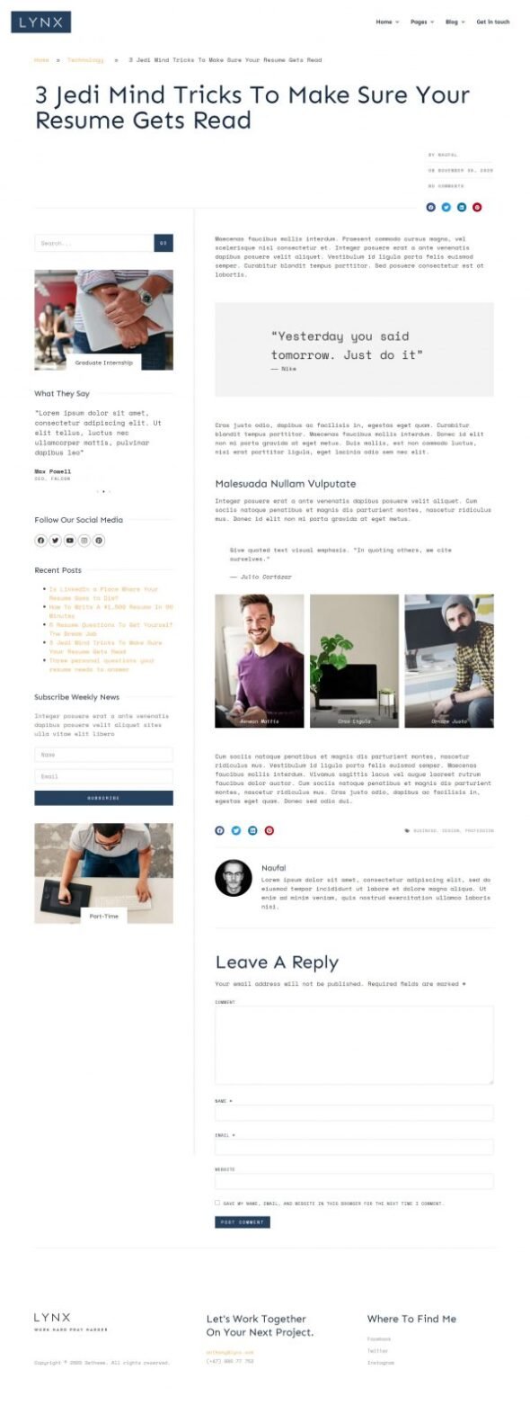 Lynx Resume and CV Elementor Template Kit