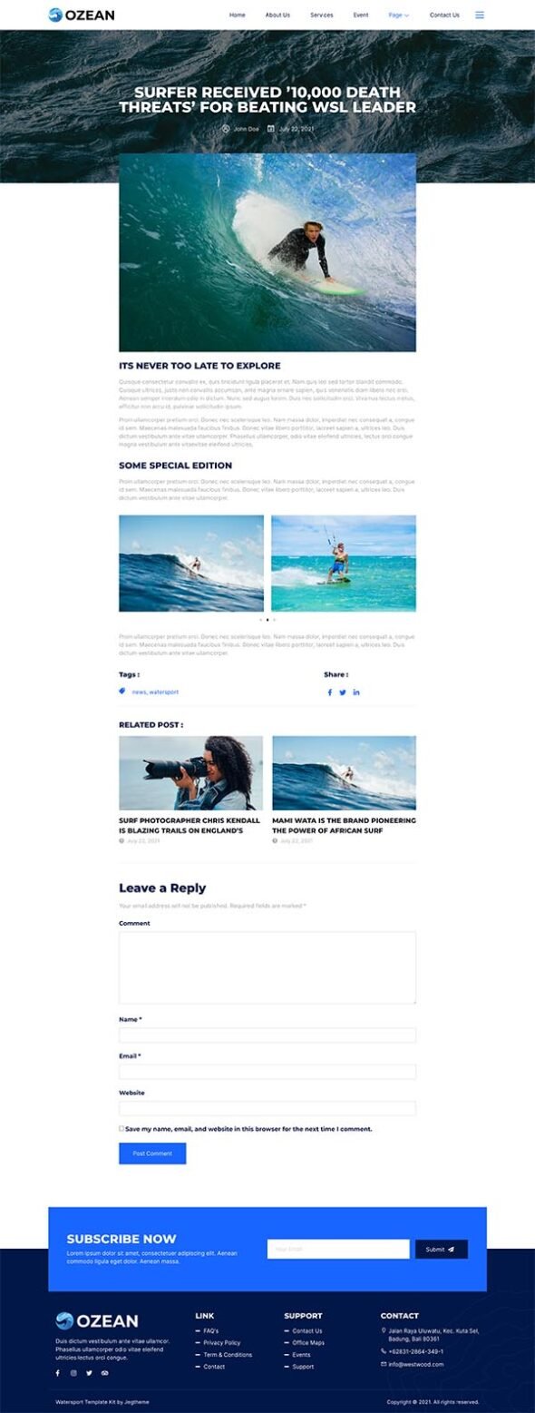 Ozean – Water Sports & Surfing Elementor Template Kit