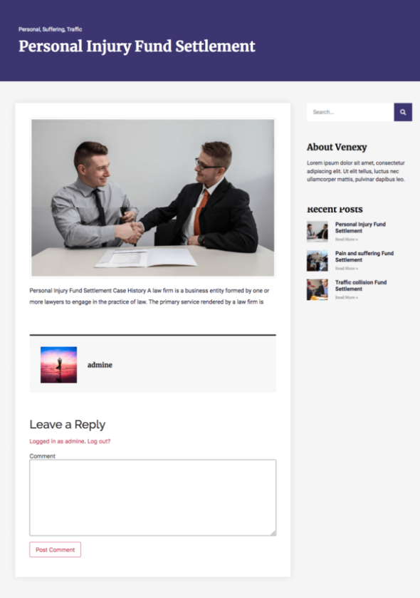 Venexy - Low Firm, lawyer, low office, attorney website elementor templates free download