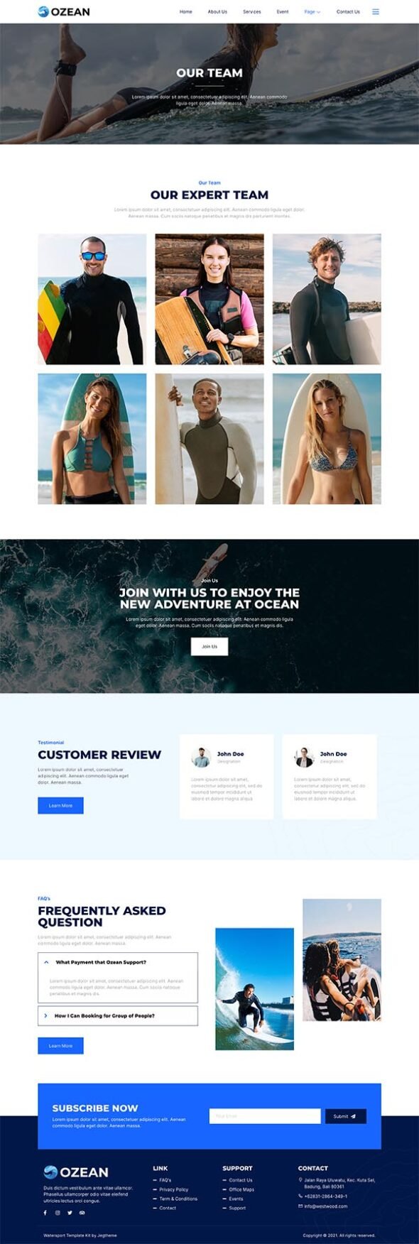 Ozean – Water Sports & Surfing Elementor Template Kit