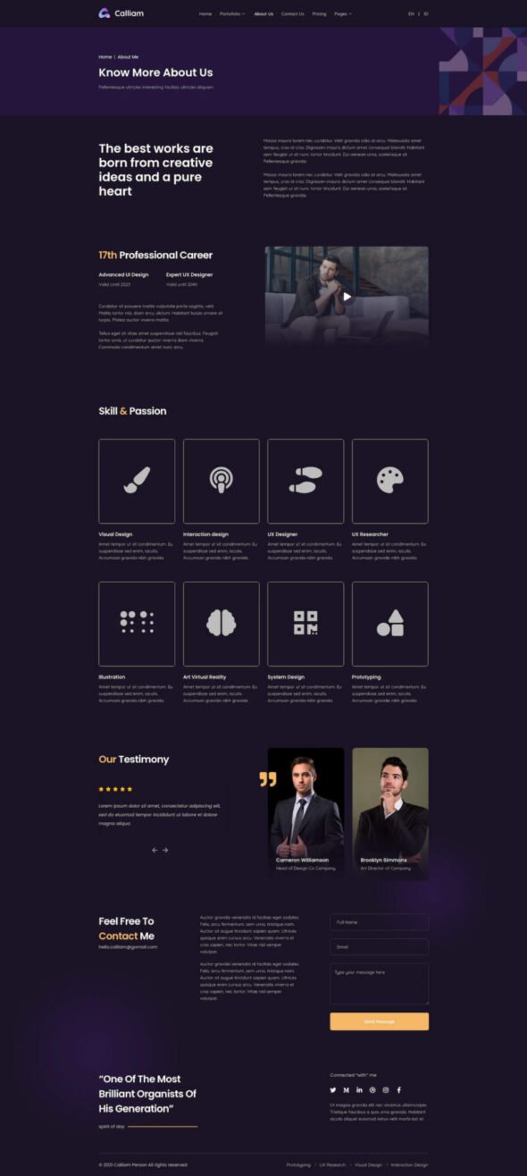 Calliam - Creative CV Elementor Template Kit