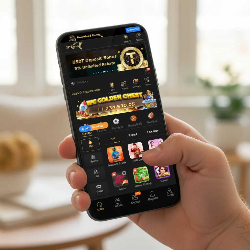 IPLWin app shown on phone: Android app with live odds & casino; iOS via mobile web/PWA; same account synced across devices.
