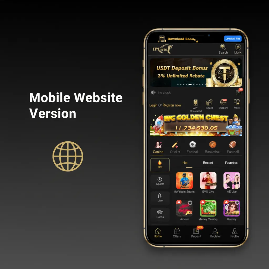 Mobile site mirroring desktop with live odds, cashout, in-play stats, one-tap bet slip, and fast UPI deposits.